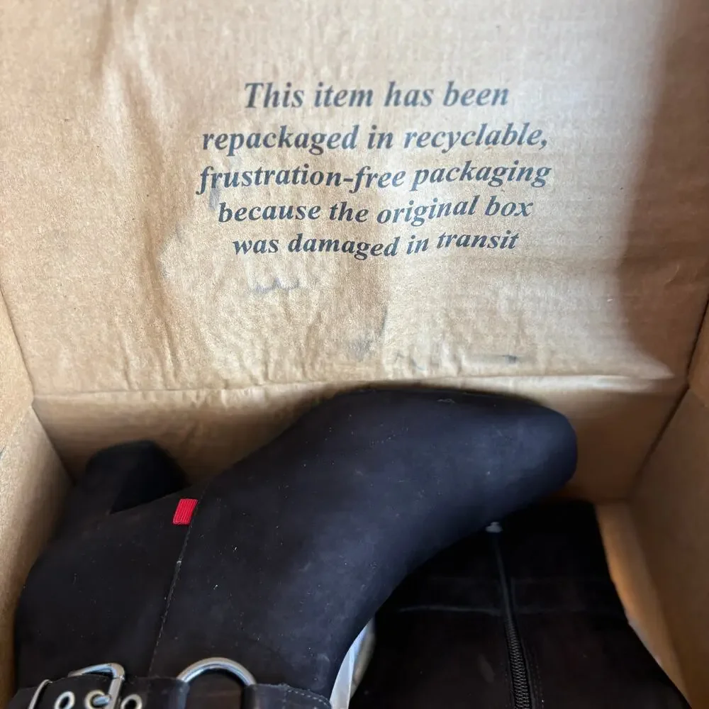 Marc Joseph Madison Boots 7.5 Black Suede NWT Heel Buckle Capsule Academia Prep